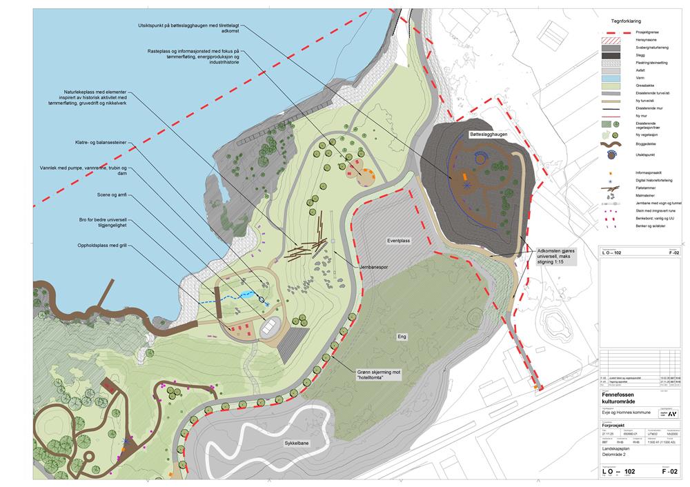 Kart tilknyttet mulighetsstudie for Fennefossen kulturområde - Klikk for stort bilde