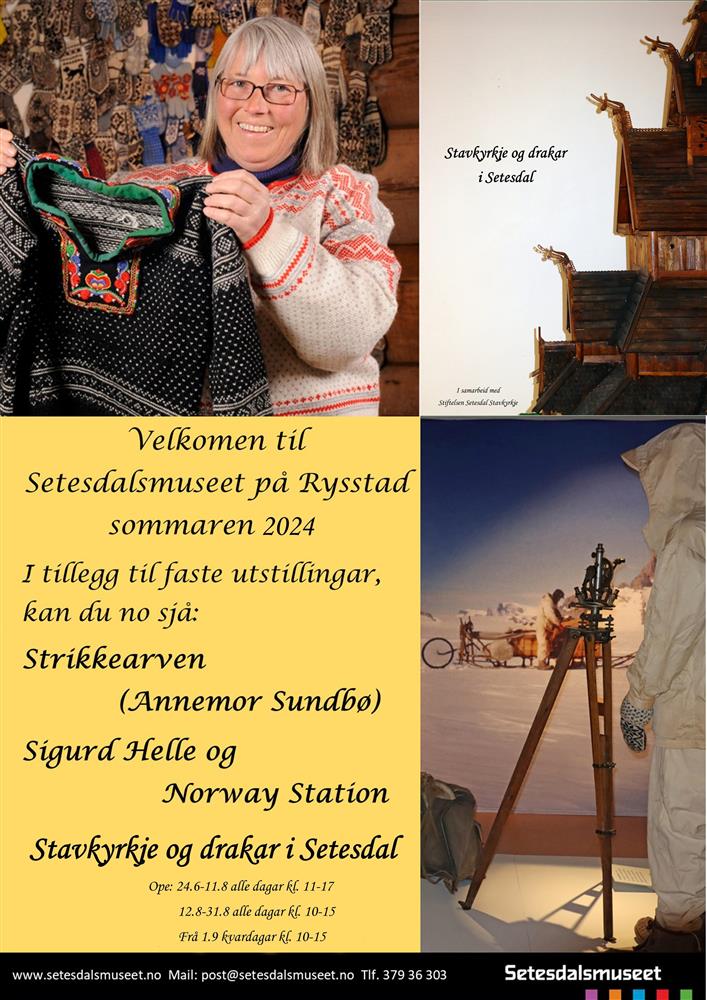 Plakater som forklarer tilbudet til setesdalsmuseet sommeren 2024. - Klikk for stort bilde